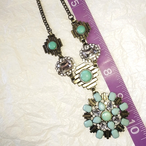 SOUTHWESTERN STYLE TURQUOISE AQUA & RHINESTONE STATEMENT NECKLACE - Picture 5 of 6